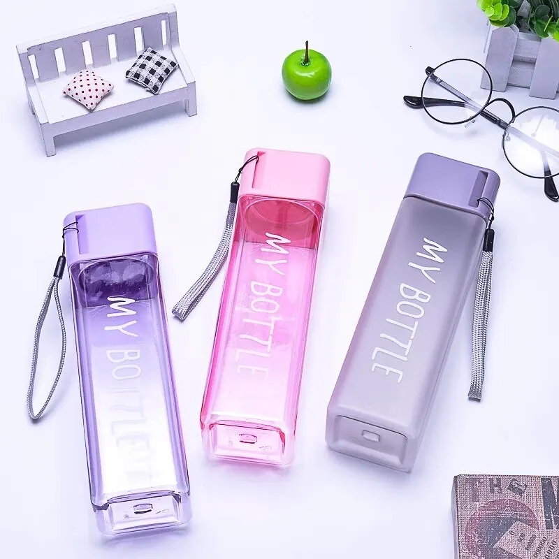Outdoor Sport Glass Water Bottle - 450ml,1 Pcs Clear Square Drinking Glass