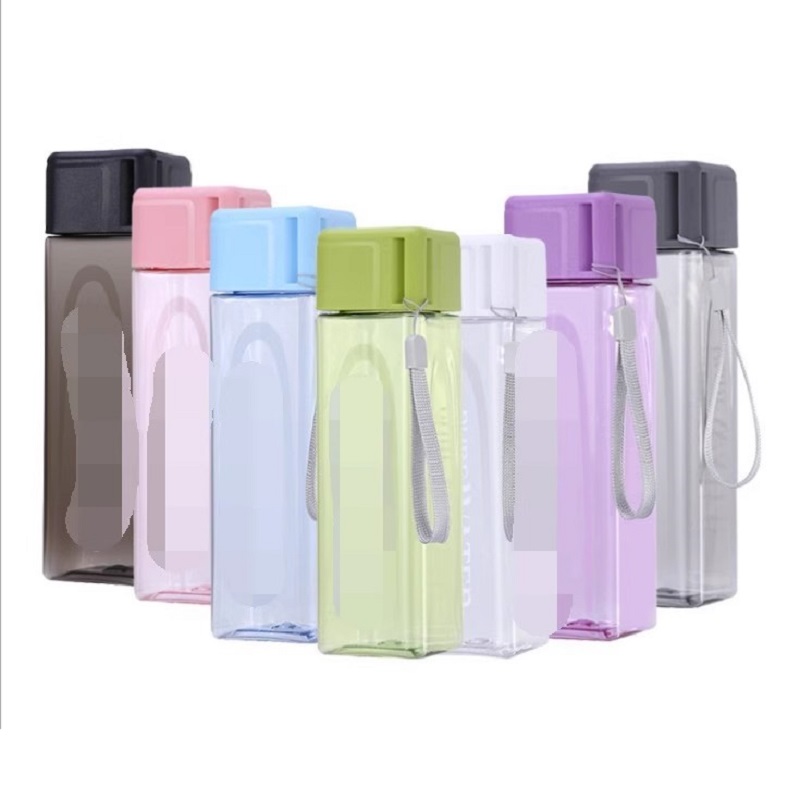 Outdoor Sport Glass Water Bottle - 450ml,1pcs Clear Square Drinking Glass in