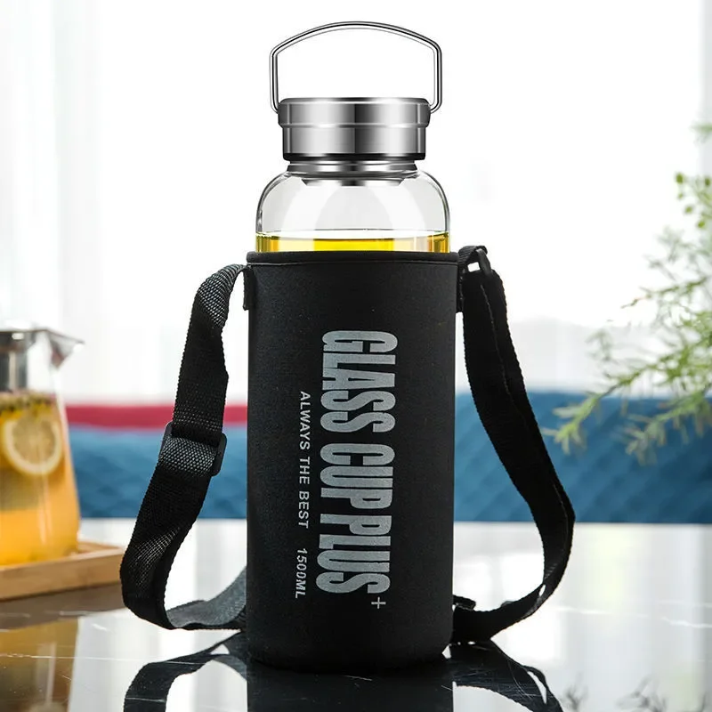 Outdoor Sport Glass Water Bottle - 2L Glass Water Bottle with Strap