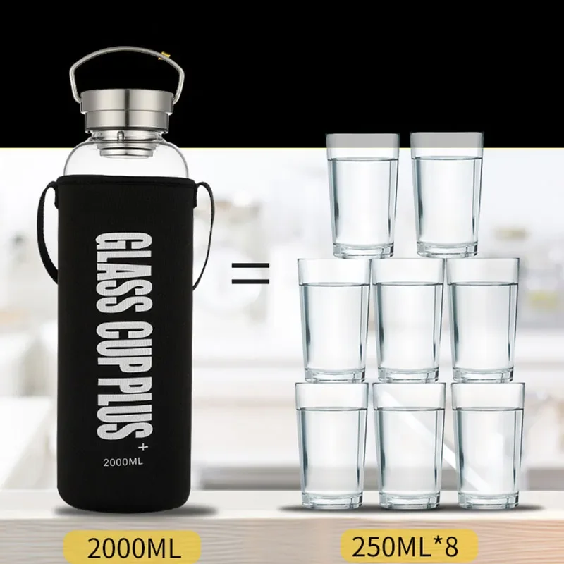 2L Glass Water Bottle with Str - Outdoor Sport Glass Water Bottle review and price